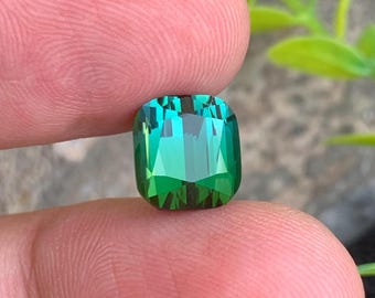 4.91 Carats Bicolor Tourmaline Gemstone – Cushion Cut from Afghanistan, Bluish Green Tourmaline