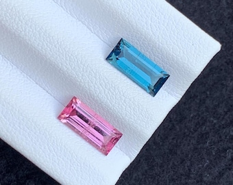 2.40 Carats Unmatched Color Tourmaline Pair – Baguette Cut Natural Afghan Reverse Tourmalines Pair