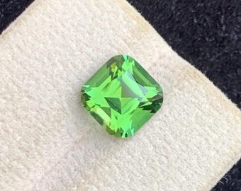 3.20 Carats Attractive Apple Green Tourmaline with Cushion Cut, Natural Afghan Tourmaline