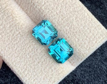 4.31 Carats Fine Quality Lagoon Tourmaline Pair Asscher Cut Natural Afghan Gemstones | Lagoon Earrings Pair