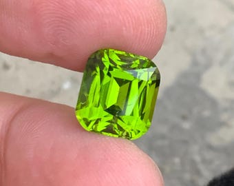8.95 Carats Natural Green Peridot Gemstone with Dazzling Shine, Cushion Shape from Pakistan