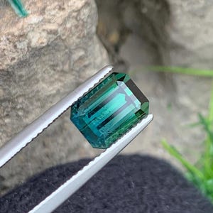 Emerald Cut Bicolor Tourmaline Gemstone: 3.10 Carats, Bluish Green Gemstone