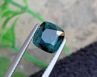 1.90 Carat Natural Teal Blue Spinel Gemstone, Tanzania Loose Spinel - Cushion Cut with Certificate