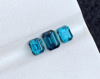 1.45 Carats Loose Blue Tourmaline Ring Set, Emerald Cut