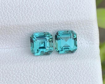 1.65 Carat Greenish Seafoam Tourmaline Pair – Fancy Asscher Cut Natural Afghan Gemstones