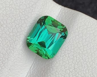 2.10 Carat Bluish Green Tourmaline, Emerald Cut from Afghanistan