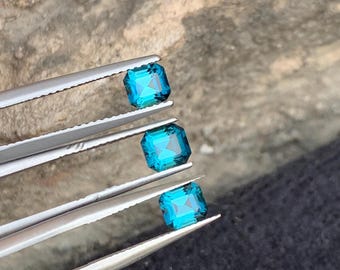 1.80 Carats Neon Blue Tourmaline Ring Set, Emerald Cut