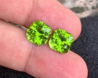 10.80 Carats Natural Green Peridot Pair with Cushion Cut for Earrings from Pakistan