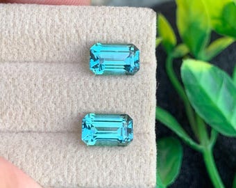 3.70 Carats Natural Lagoon Tourmaline Pair – Emerald Cut from Afghanistan for Jewelry