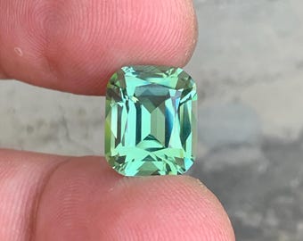 5.90 Carats Apple Green Tourmaline Gemstone with Cushion Cut, Loup Clean Clarity
