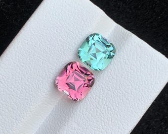 5.05 Carats Unmatched Color Tourmaline pair  – Cushion Cut, Reverse Tourmaline Earring Eye Clean Clarity