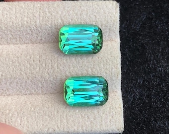 Paire de tourmalines bleu-vert naturelles de 7,60 carats – Taille coussin pour boucles d'oreilles, provenant d'Afghanistan
