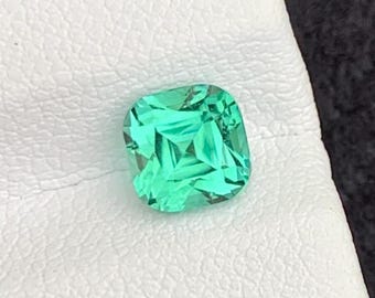 Apple Green Tourmaline Gemstone: 1.35 Carat Afghan Tourmaline Cushion Cut