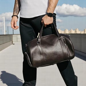 Leather Duffle Bag for Men – Genuine Brown Leather Duffel Bag, Travel Work Weekender Overnight Bag, Mens Leather Gym Bag, Personalized Gift