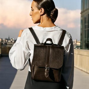 Leather Backpack for Women – Handmade Brown Mini Rucksack, Genuine Leather Small Convertible Backpack Purse, Work Travel Bag, Gift for Her