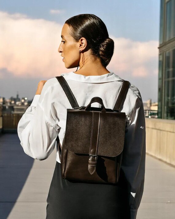 Leather Backpack for Women – Handmade Brown Mini Rucksack, Genuine