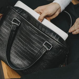 Leather Briefcase for Men – Handmade Black Laptop Messenger Bag, Work Office Business Bag, Personalized Gift for Him, Birthday Gift