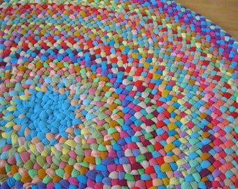 Made To Order Custom Handmade Round Recycled Braided Rug / Rag Rug in your color choices for your bath / kitchen / nursery / entryway