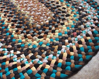 New Ready To Ship Handmade Recycled Oval Braided Rug / in green / yellow / earthtones for the bath / kitchen / porch / entryway / bedroom