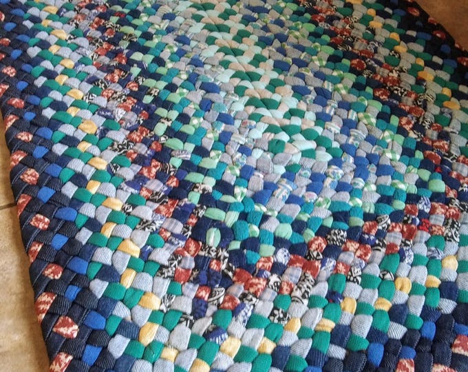 Ready to Ship Rectangle Handmade Recycled Braided Denim Rug / Rag Rug ...