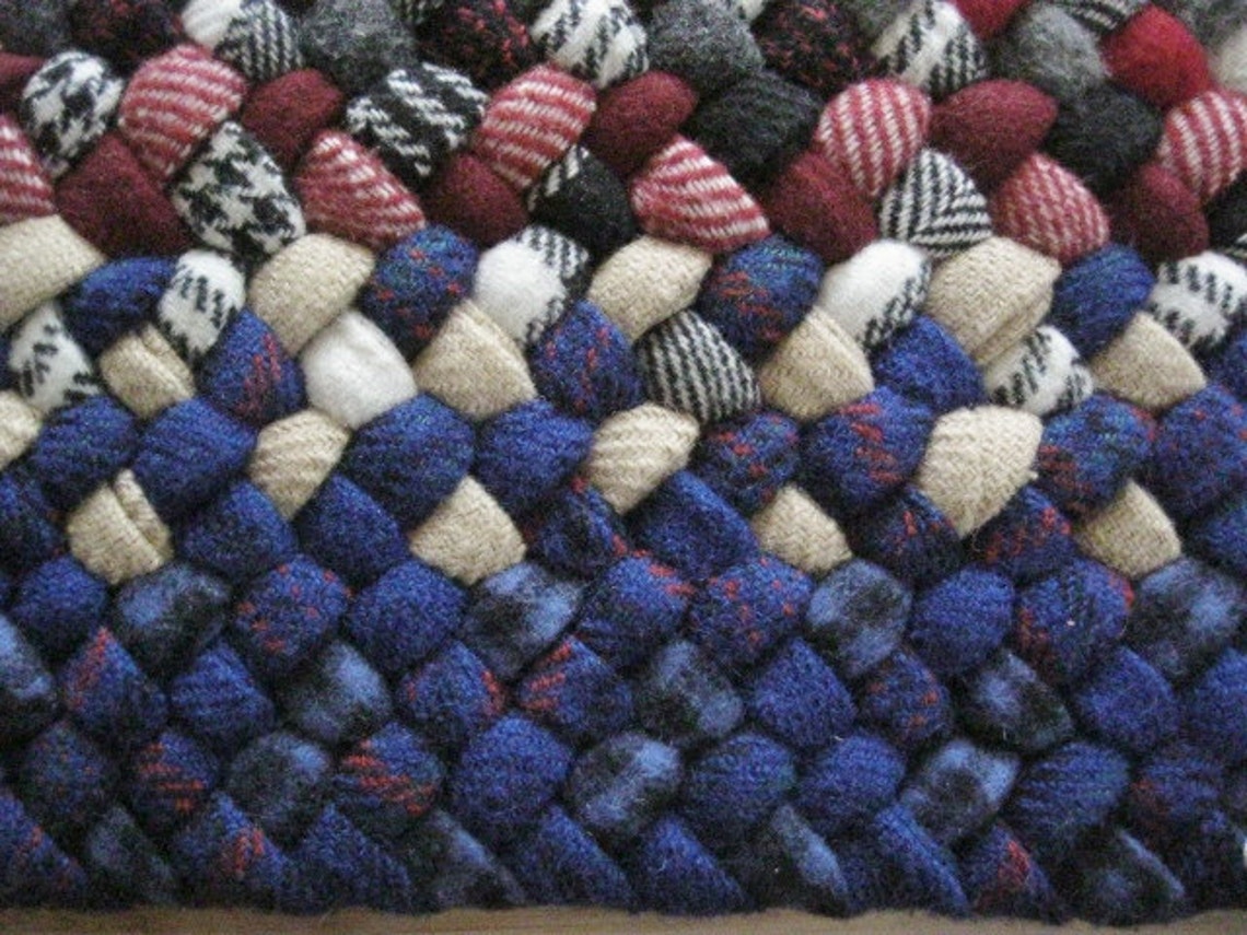 Handmade Vintage Wool Braided Rug in Royal Blue and Shades of Etsy