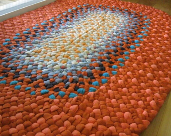 Handmade Oval Braided Rug in Orange and Blue From Recycled Etsy