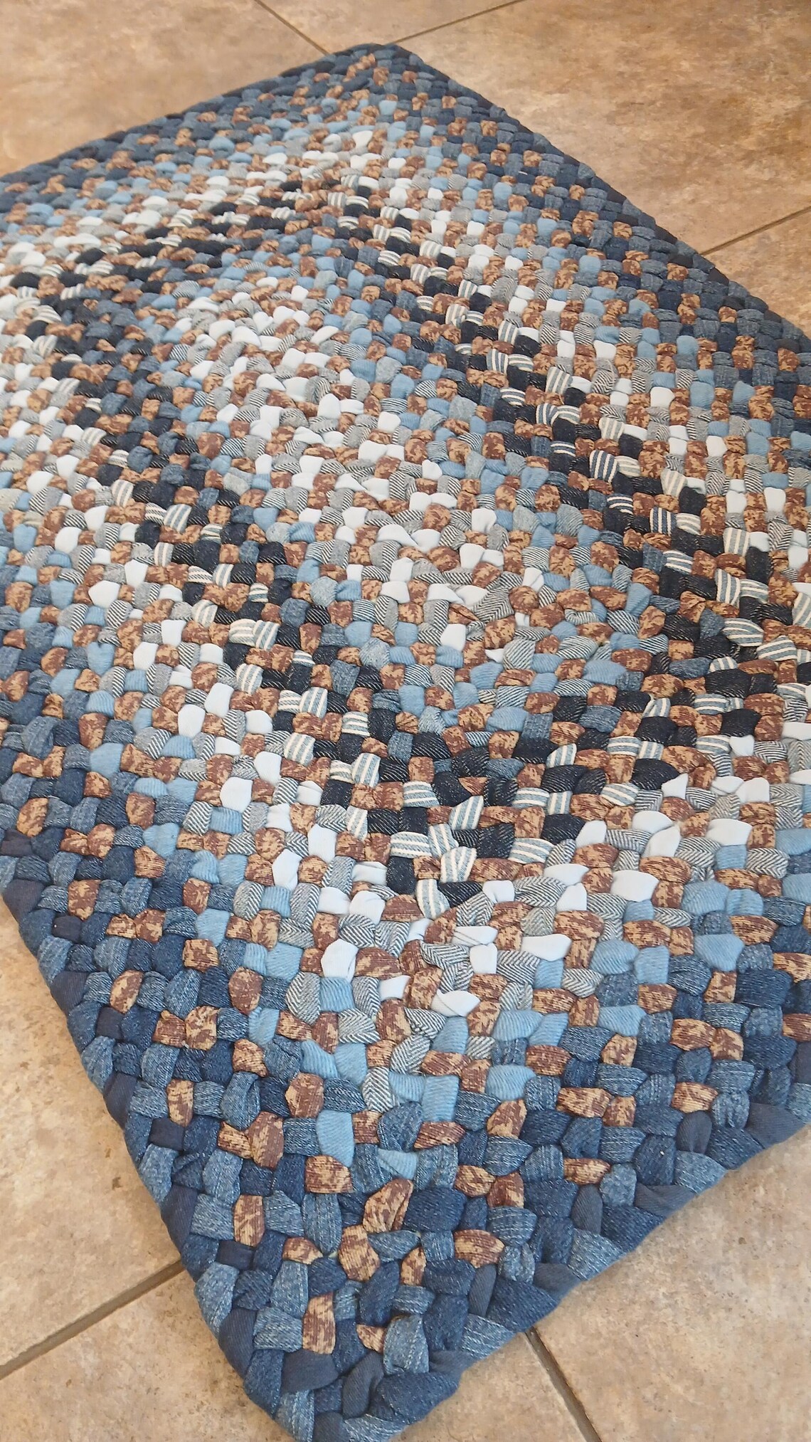 New Sturdy Handmade Recycled Denim Rectangular Braided Rug - Etsy