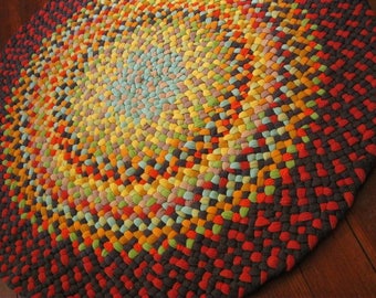 Made To Order Handmade Colorful Recycled Round Braided Rug / Rag Rug in your color choices for your bath / kitchen / bedroom / nursery