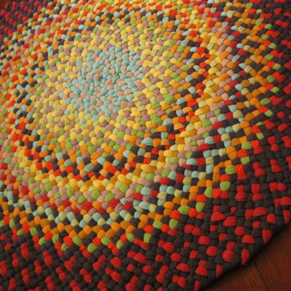 Made To Order Handmade Colorful Recycled Round Braided Rug / Rag Rug in your color choices for your bath / kitchen / bedroom / nursery