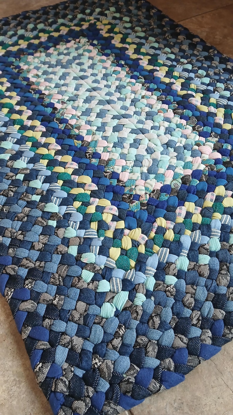 Handmade Recycled Denim Braided Rectangular Rug - Etsy