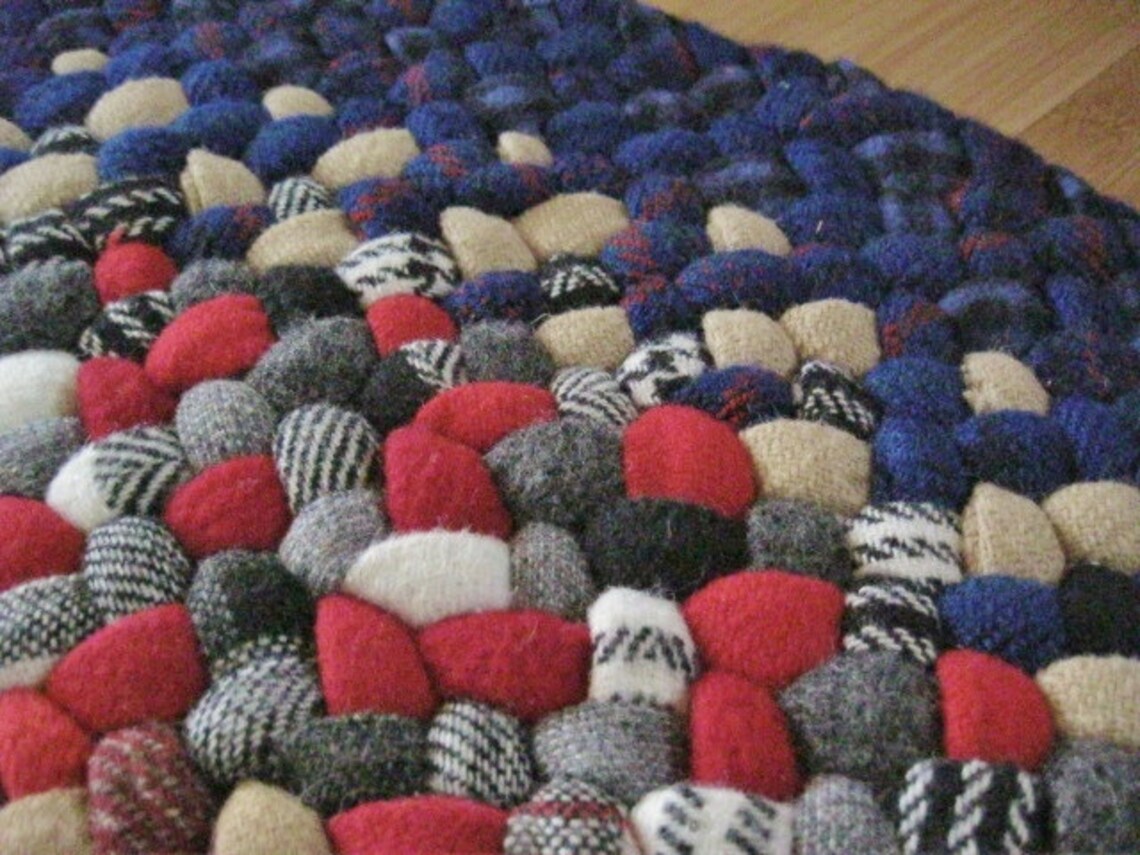 Handmade Vintage Wool Braided Rug in Royal Blue and Shades of Etsy