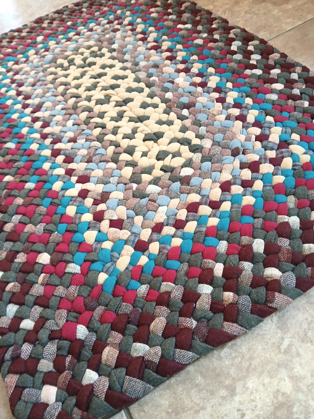 New Ready to Ship Handmade Recycled Rectangular Wool Rug in Green ...