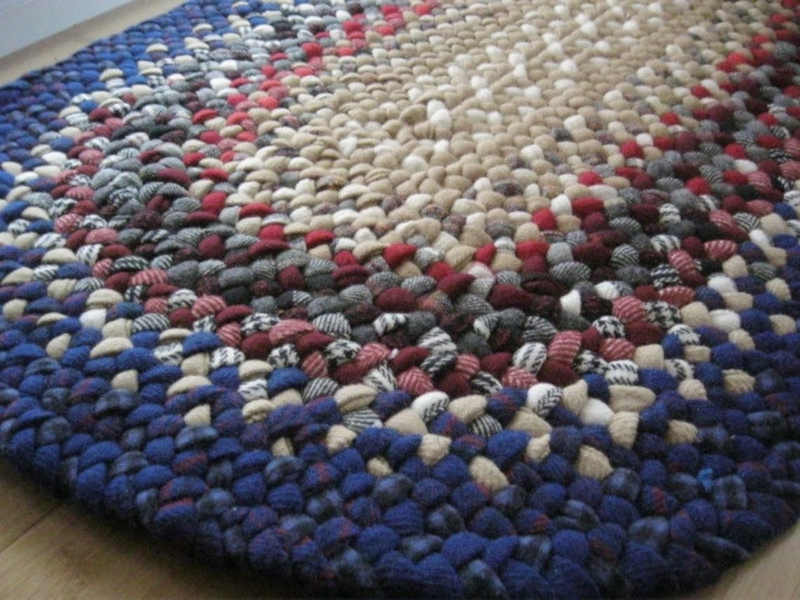 Handmade Vintage Wool Braided Rug in Royal Blue and Shades of Etsy