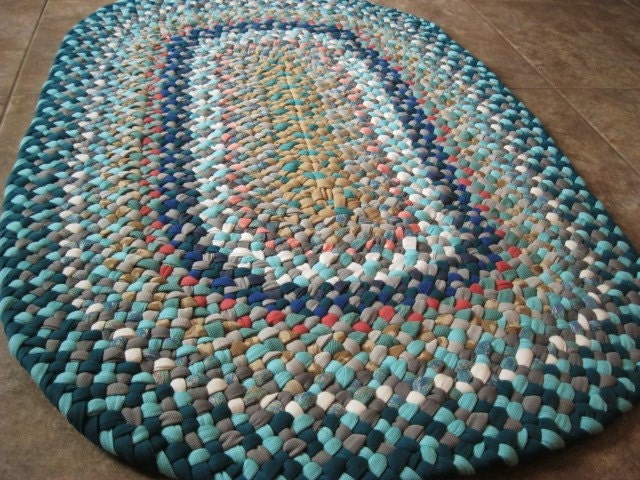 Made To Order Handmade Recycled Aqua Braided Oval Rug / Rag Rug in your  color choices for your bath / kitchen / nursery / entryway / office