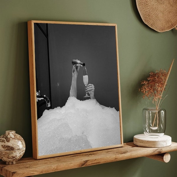 bubble bath and champagne| Fashion Logo Poster |black and white poster |Trendy Teen Girl College Room Decor | no frame