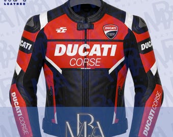 Ducati Corse Leather Motorbike Racing Jacket: Original Cowhide Leather Red and Black