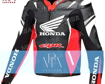 Honda CBR Leather Motorcycle Racing Jacket: Red & Black