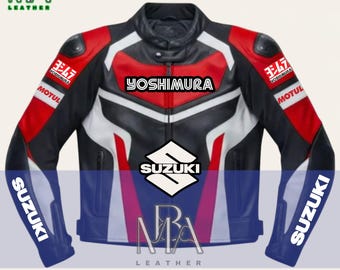 Suzuki Yoshimura Racing Leather Jacket: Cowhide Biker Style Motorbike Apparel