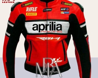 Aprilia Leather Motorbike Racing Jacket: Original Cowhide Leather Red and Black