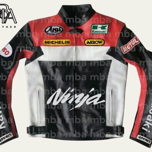 Men&#39;s Kawasaki Ninja Motorbike Racing Leather Jacket Kawasaki Racing Motorcycle Biker Jacket Red and Black