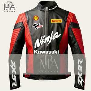 New Men&#39;s Kawasaki Ninja Motorbike Racing Leather Jacket Kawasaki Racing Motorcycle Biker Jacket