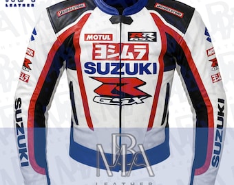 Suzuki GSX-R Leather Motorcycle Jacket: Cowhide Biker Racing Jacket