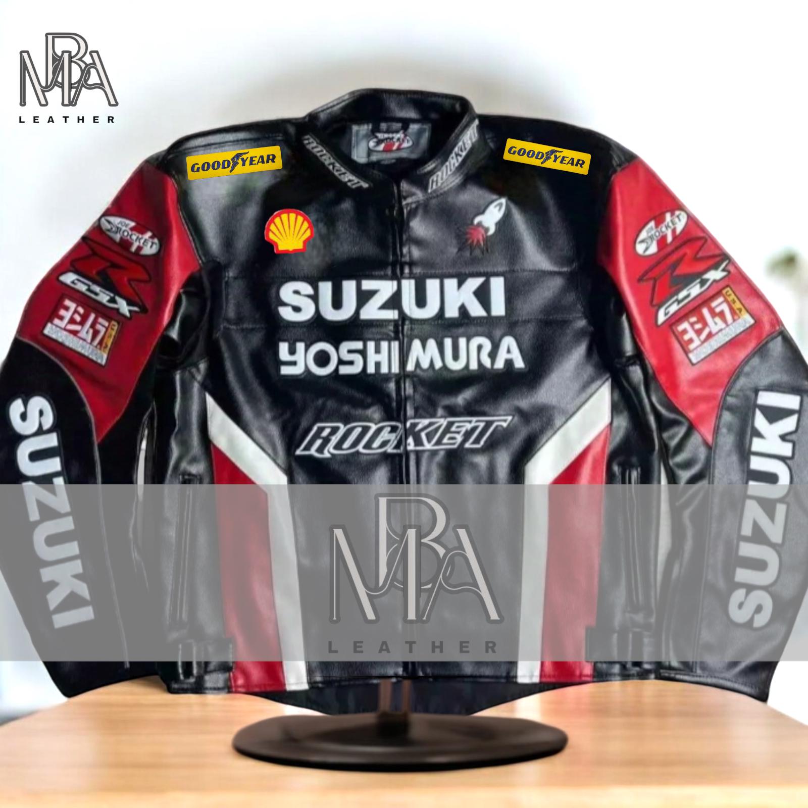 SUZUKI GSX レザージャケット YOSHIMURA BLACK YOSHIMURA SUZUKI LEATHER RACING JACKET ARMOR PROTECTED