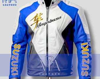 Suzuki Hayabusa Leather Motorcycle Jacket: Cowhide Biker Racing Jacket