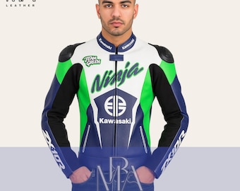 Kawasaki Ninja ZX-10R Leather Motorcycle Jacket: Racing Biker Style
