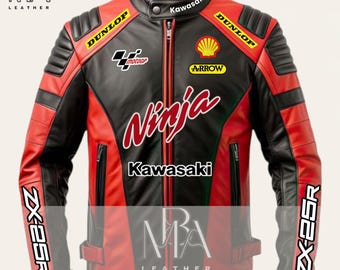 Kawasaki Ninja ZX25R Leather Motorcycle Racing Jacket - Blue, Green, Red