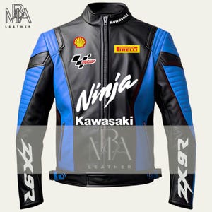 New Men&#39;s Kawasaki Ninja Motorbike Racing Leather Jacket Kawasaki Racing Motorcycle Biker Jacket