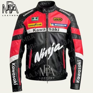 Men&#39;s Kawasaki Ninja Motorbike Racing Leather Jacket Kawasaki Racing Motorcycle Biker Jacket Red and Black