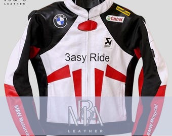 BMW Motorbike Racing Leather Jacket: Black & Red Biker Style