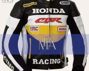 Honda CBR Racing Motorcycle Racing Jacket: Original Cowhide Leather Black and Yellow
